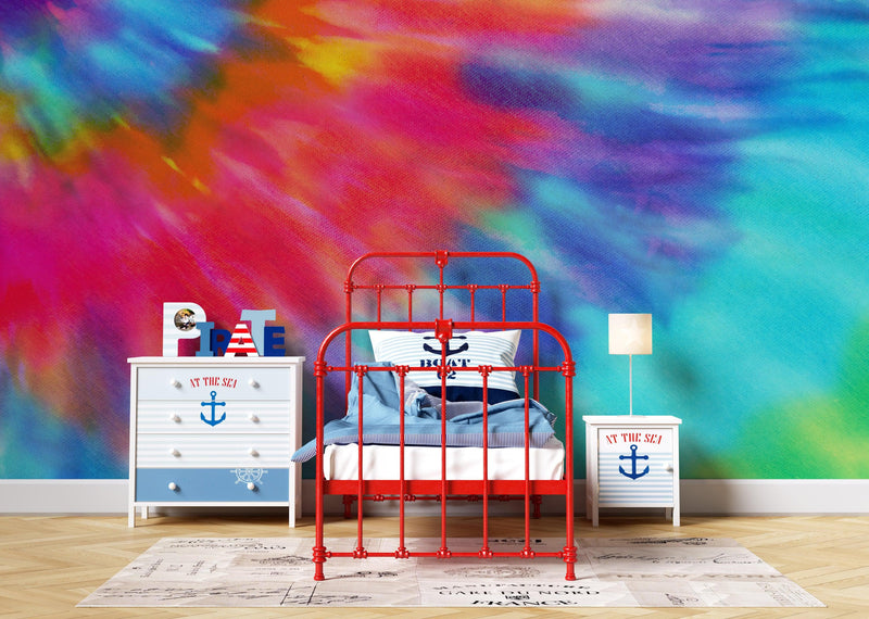 Colorful Tie-Dye Wall Mural Design. Peel and Sticker Wallpaper.