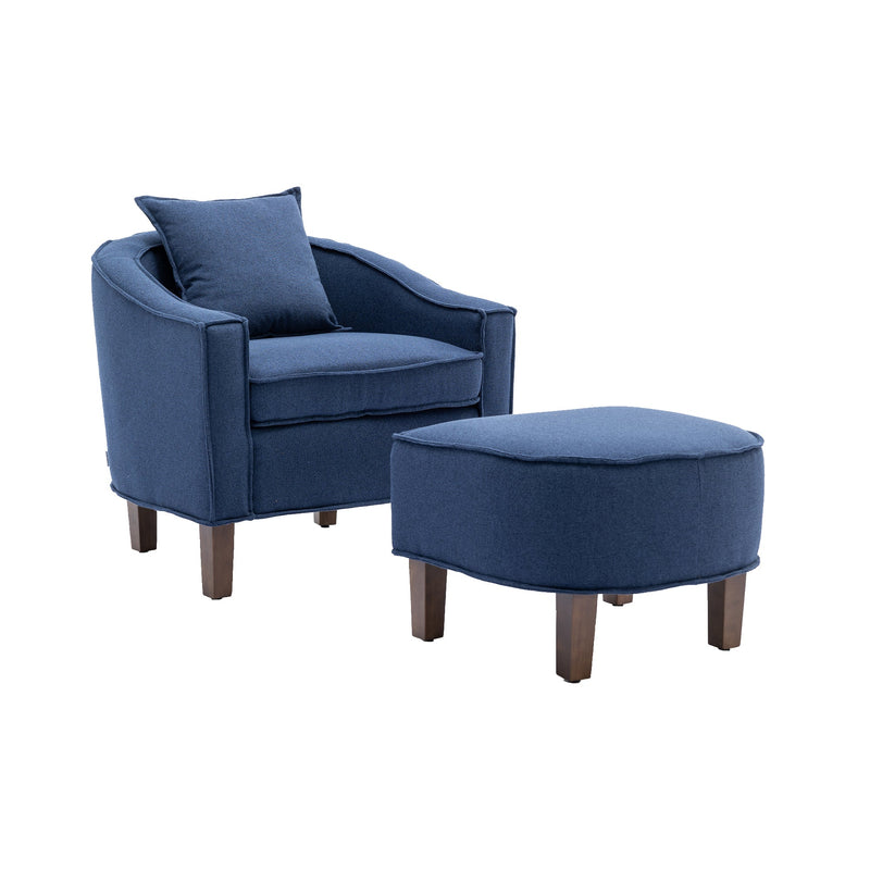 Accent Chair with Ottoman, Mid Century Modern Barrel Chair Upholstered Club Tub Round Arms Chair for Living Room