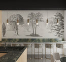 Vintage Forest Trees Wall Mural. Monochrome Abstract Sketched Art Design. Peel and Stick Wallpaper | Removable Wall Mural.