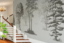 Vintage Forest Trees Wall Mural. Monochrome Abstract Sketched Art Design. Peel and Stick Wallpaper | Removable Wall Mural.