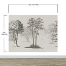 Vintage Forest Trees Wall Mural. Monochrome Abstract Sketched Art Design. Peel and Stick Wallpaper | Removable Wall Mural.