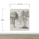 Vintage Forest Trees Wall Mural. Monochrome Abstract Sketched Art Design. Peel and Stick Wallpaper | Removable Wall Mural.