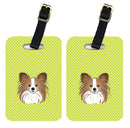 Checkerboard Lime Green Papillon Luggage Tag