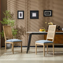 French Country Dining Chair With Rectangular Cane Backrest And Smooth Upholstered Seating