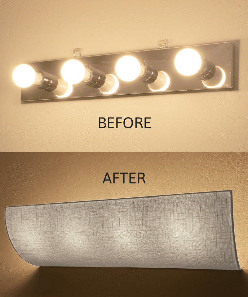 Moderne Vanity Light Cover Conversion Kit, 32"W White Textured Fabric Shade - DIY Upgrades Hollywood Lights (No Wiring)