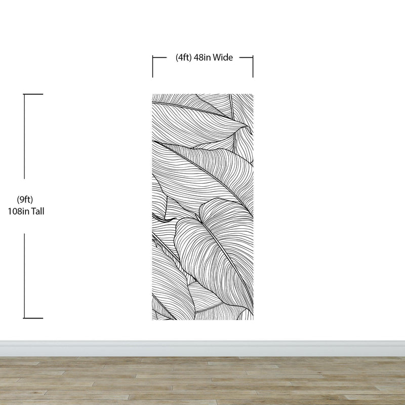 Banana Leaves Wallpaper, Palm Leaves Line Art Pattern Peel and Stick Wall Mural.