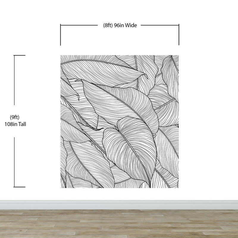 Banana Leaves Wallpaper, Palm Leaves Line Art Pattern Peel and Stick Wall Mural.