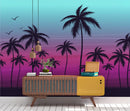 Miami Tropical Palm Tree Illustration Vice Color Sunset Wall Mural. Bright Miami Vice Blue and Fuchsia Colors.