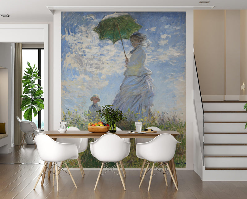 Monet Painting Wall Mural. Woman with a Parasol, Madame Monet and Her Son (1875) Painting.