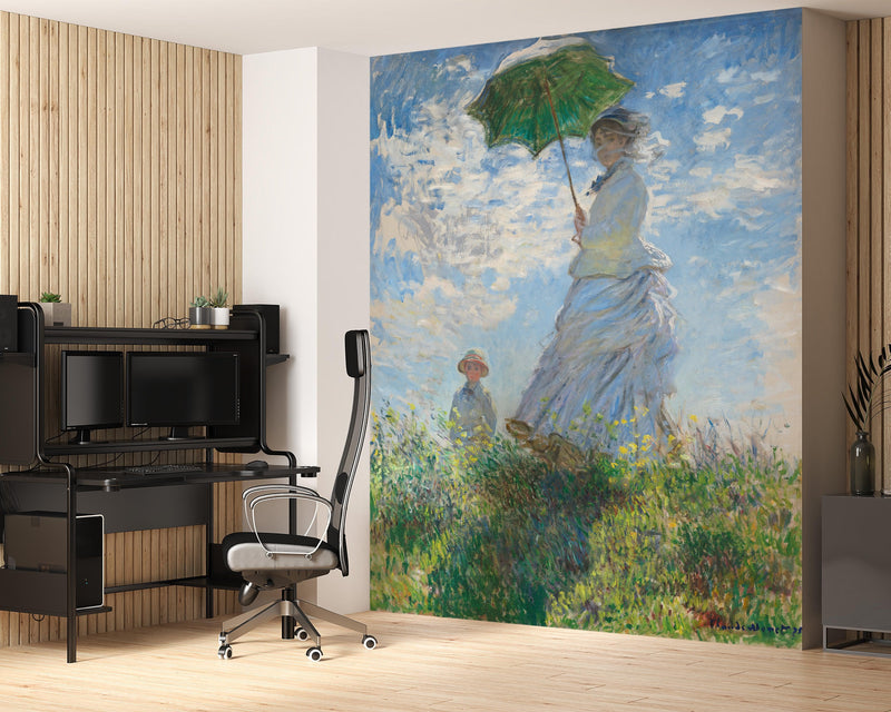 Monet Painting Wall Mural. Woman with a Parasol, Madame Monet and Her Son (1875) Painting.