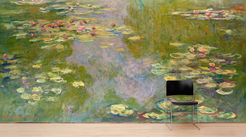 Monet Painting, Water Lilies (From 1919). Peel and Stick Wallpaper Wall Mural.