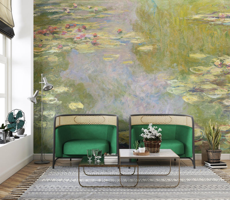 Monet Painting, Water Lilies (From 1919). Peel and Stick Wallpaper Wall Mural.