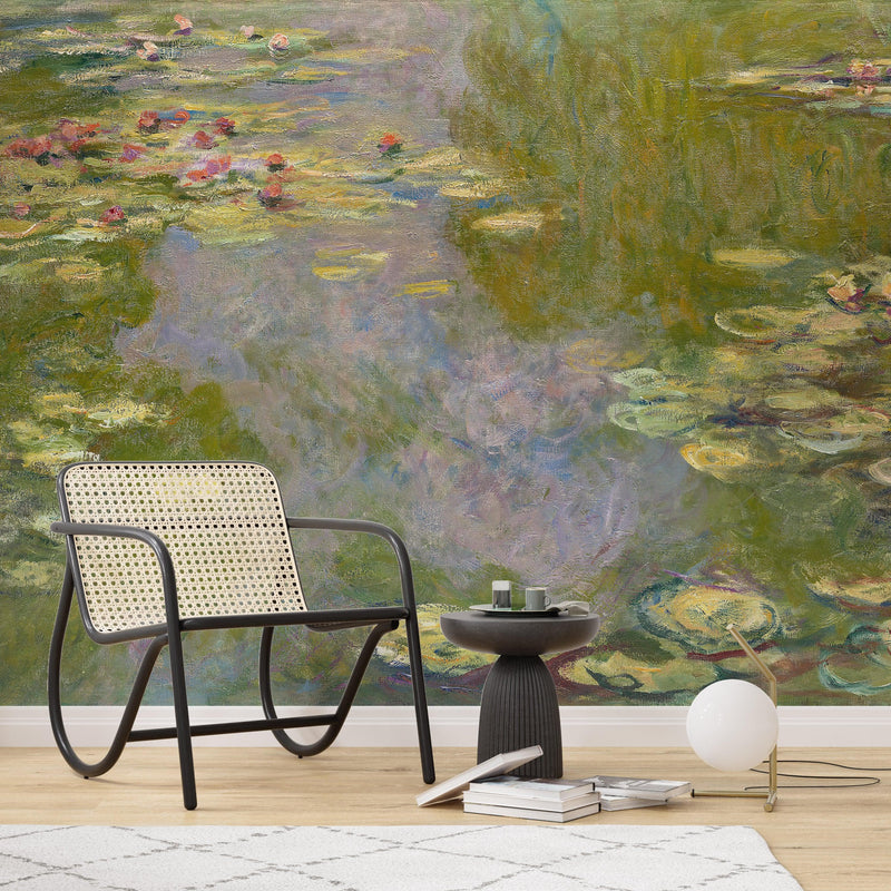 Monet Painting, Water Lilies (From 1919). Peel and Stick Wallpaper Wall Mural.