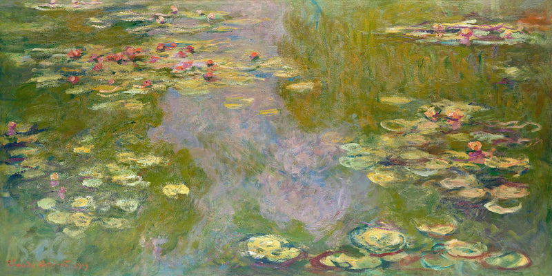 Monet Painting, Water Lilies (From 1919). Peel and Stick Wallpaper Wall Mural.