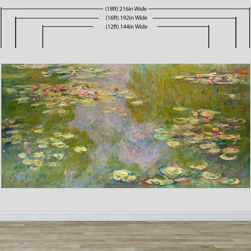 Monet Painting, Water Lilies (From 1919). Peel and Stick Wallpaper Wall Mural.