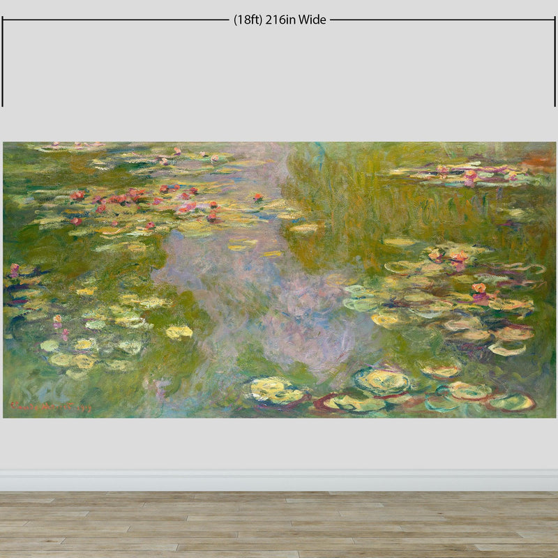 Monet Painting, Water Lilies (From 1919). Peel and Stick Wallpaper Wall Mural.