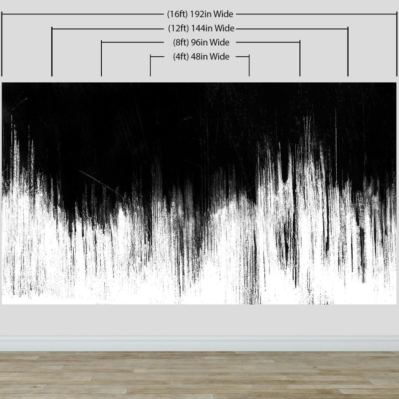 Black and White Grunge Line Art Wall Mural / Peel and Stick Wallpaper.