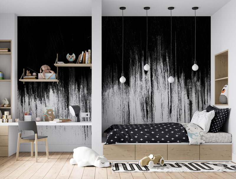 Black and White Grunge Line Art Wall Mural / Peel and Stick Wallpaper.