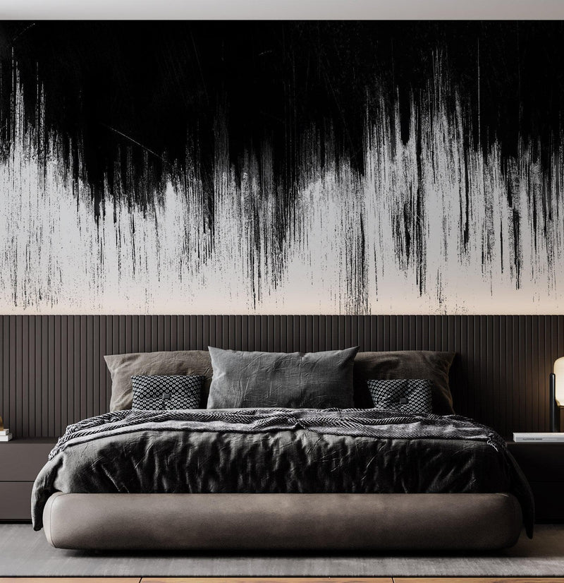 Black and White Grunge Line Art Wall Mural / Peel and Stick Wallpaper.