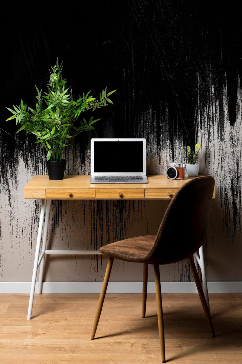 Black and White Grunge Line Art Wall Mural / Peel and Stick Wallpaper.