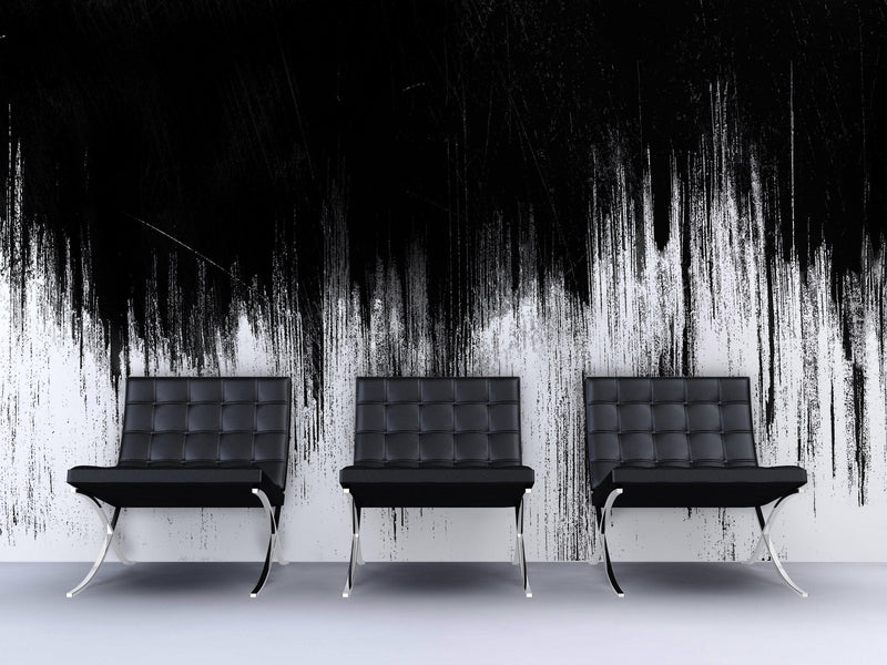 Black and White Grunge Line Art Wall Mural / Peel and Stick Wallpaper.