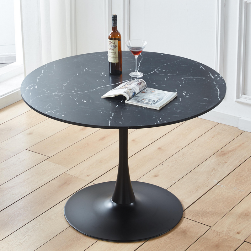 42.1"Black Tulip Table Mid-century Dining Table for 4-6 people With Round Mdf Table Top, Pedestal Dining Table, End Table Leisure Coffee Table