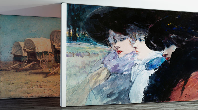 Vintage Painting, Three Women in Profile by Artist Henry Somm. Large Wall Mural / Peel and Stick Wallpaper.