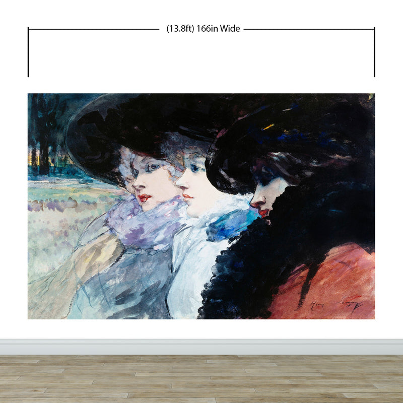 Vintage Painting, Three Women in Profile by Artist Henry Somm. Large Wall Mural / Peel and Stick Wallpaper.