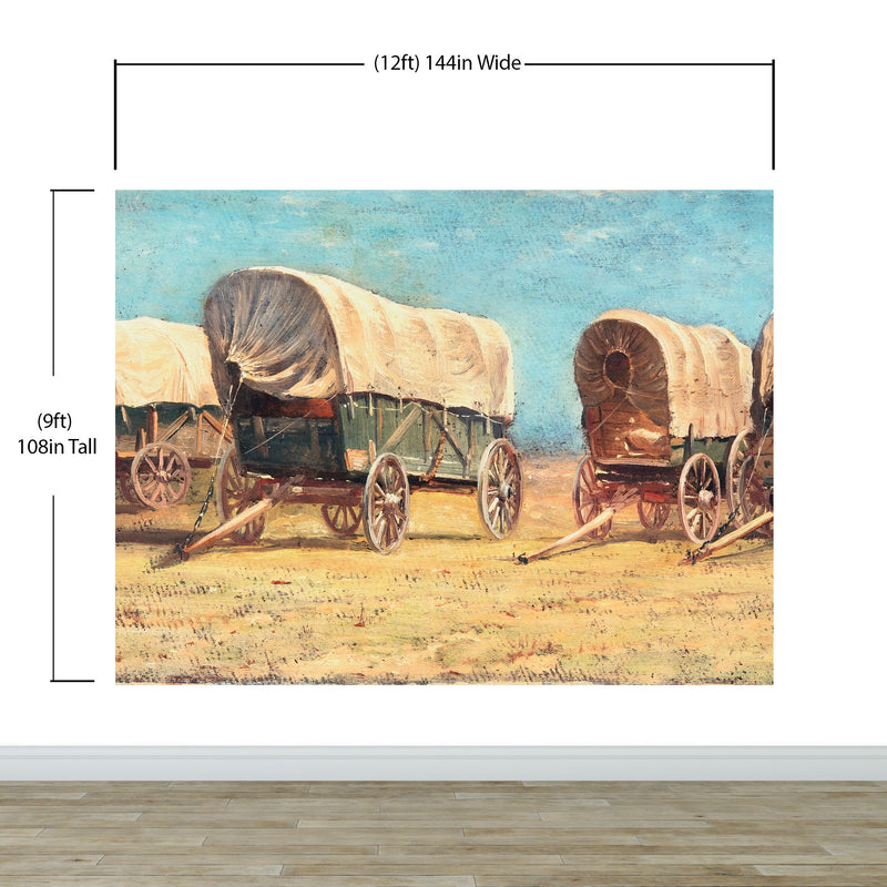 Western Cowboy Theme Wall Mural Decor. Study of Covered Wagons by Samuel Colman. Painting Artwork. Peel and Stick Wallpaper.