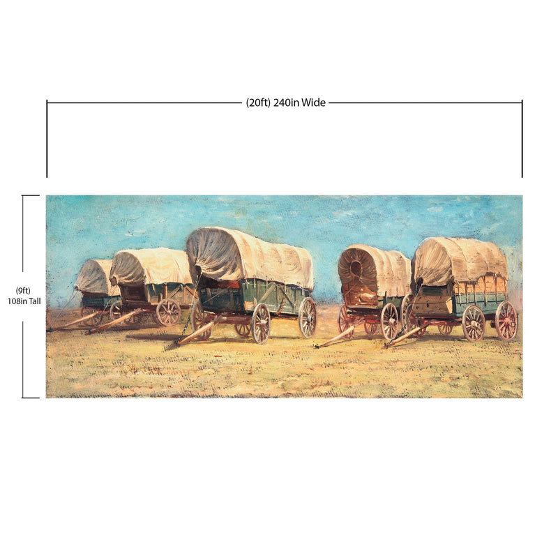 Western Cowboy Theme Wall Mural Decor. Study of Covered Wagons by Samuel Colman. Painting Artwork. Peel and Stick Wallpaper.