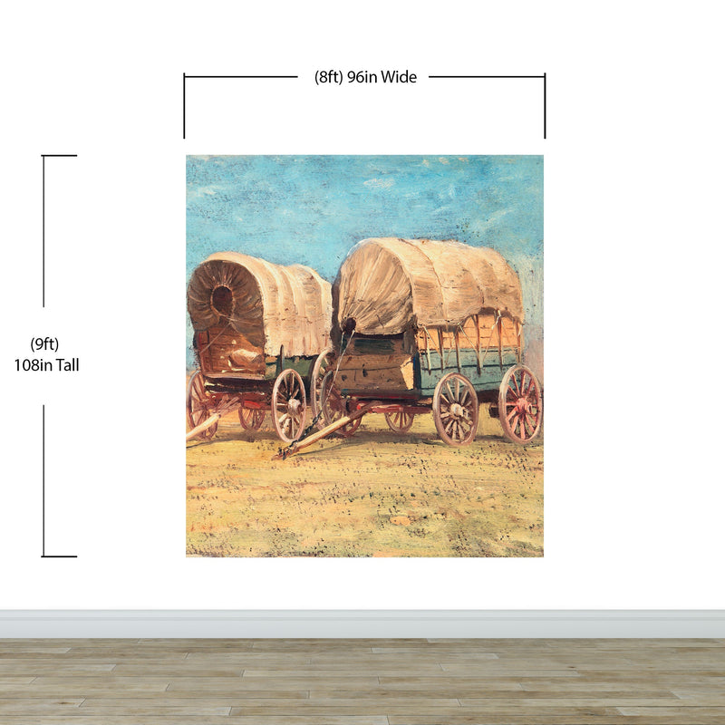 Western Cowboy Theme Wall Mural Decor. Study of Covered Wagons by Samuel Colman. Painting Artwork. Peel and Stick Wallpaper.