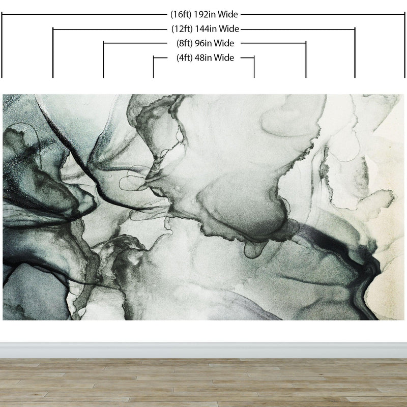 Abstract Black and White Fluid Alcohol Ink Painting Wall Mural. Peel and Stick Wallpaper.