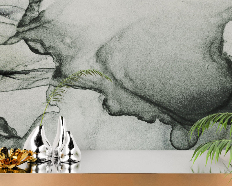 Abstract Black and White Fluid Alcohol Ink Painting Wall Mural. Peel and Stick Wallpaper.