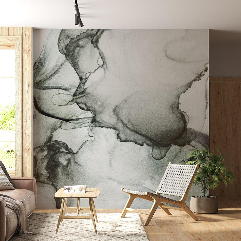 Abstract Black and White Fluid Alcohol Ink Painting Wall Mural. Peel and Stick Wallpaper.