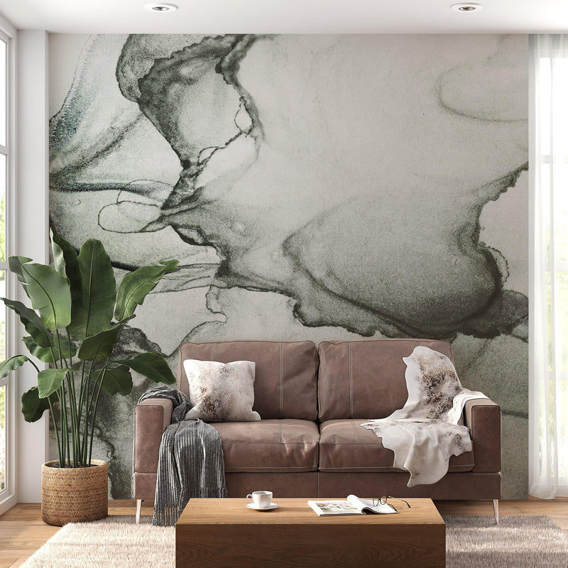 Abstract Black and White Fluid Alcohol Ink Painting Wall Mural. Peel and Stick Wallpaper.