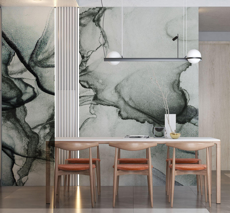 Abstract Black and White Fluid Alcohol Ink Painting Wall Mural. Peel and Stick Wallpaper.