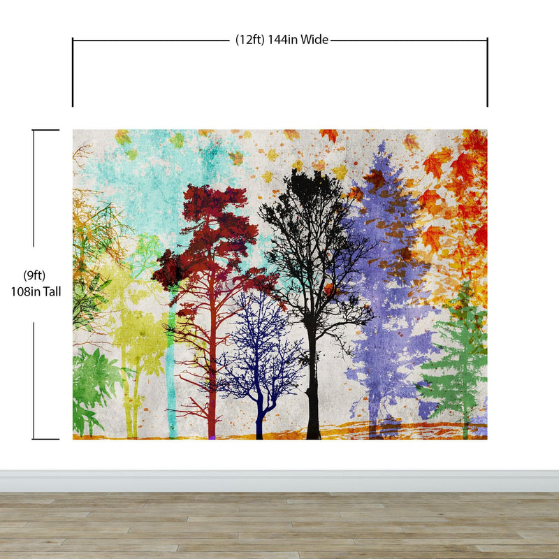 Forest Trees Wall Mural. Abstract Color Print. Peel and Stick Wallpaper / Removable Wall Mural.