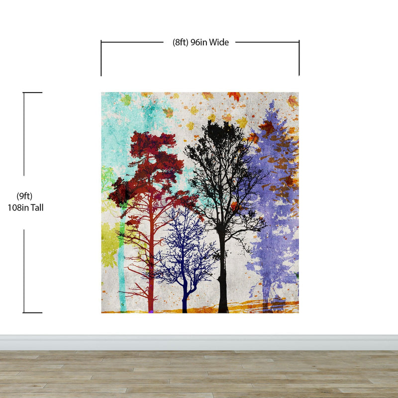 Forest Trees Wall Mural. Abstract Color Print. Peel and Stick Wallpaper / Removable Wall Mural.