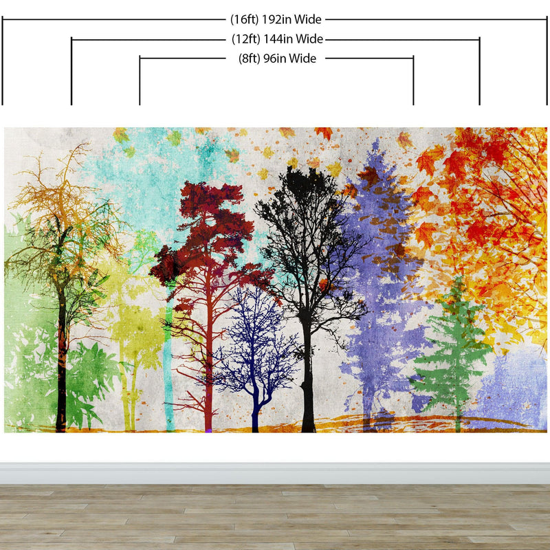 Forest Trees Wall Mural. Abstract Color Print. Peel and Stick Wallpaper / Removable Wall Mural.