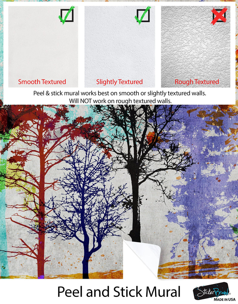 Forest Trees Wall Mural. Abstract Color Print. Peel and Stick Wallpaper / Removable Wall Mural.