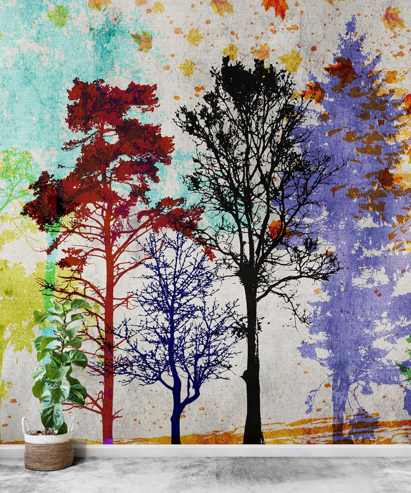 Forest Trees Wall Mural. Abstract Color Print. Peel and Stick Wallpaper / Removable Wall Mural.