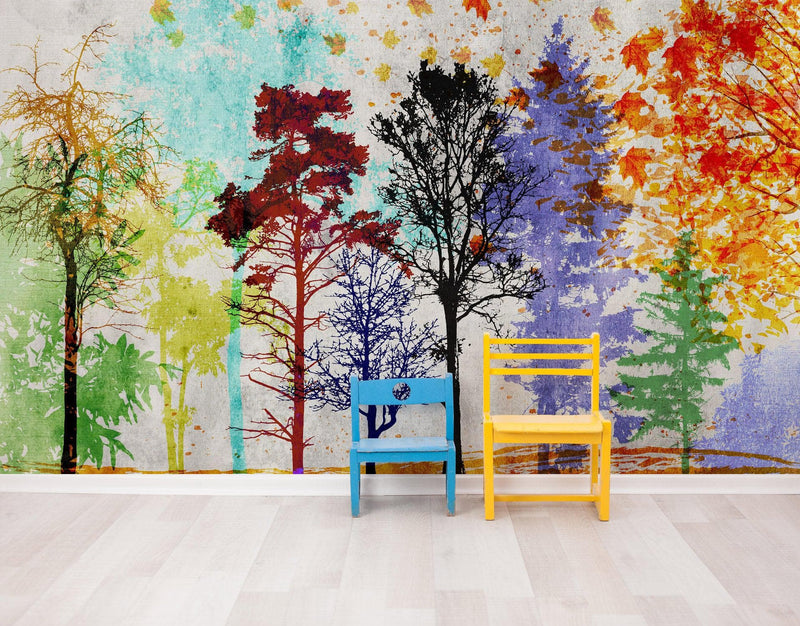 Forest Trees Wall Mural. Abstract Color Print. Peel and Stick Wallpaper / Removable Wall Mural.