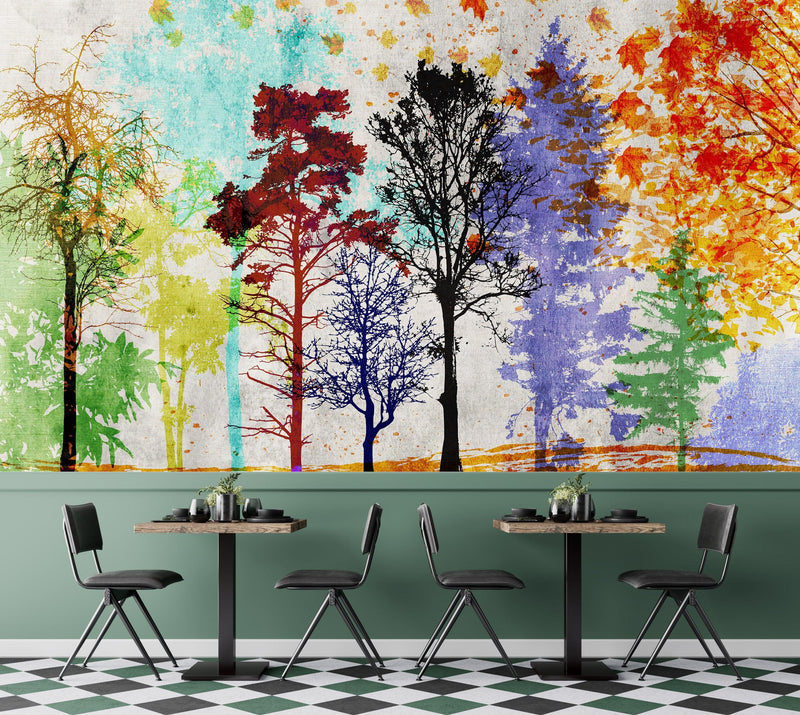 Forest Trees Wall Mural. Abstract Color Print. Peel and Stick Wallpaper / Removable Wall Mural.