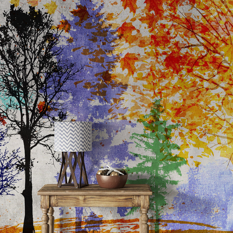 Forest Trees Wall Mural. Abstract Color Print. Peel and Stick Wallpaper / Removable Wall Mural.