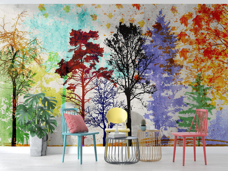 Forest Trees Wall Mural. Abstract Color Print. Peel and Stick Wallpaper / Removable Wall Mural.