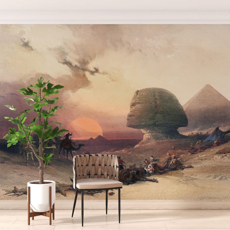 Ancient Egypt Pyramids Wall Mural. Approach of the Simoom Desert of Gizeh illustration by David Roberts.