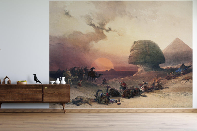 Ancient Egypt Pyramids Wall Mural. Approach of the Simoom Desert of Gizeh illustration by David Roberts.