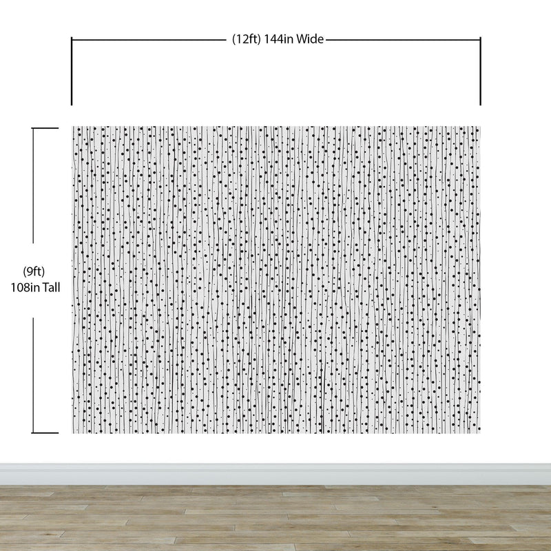 Stylish Hand-drawn Thin Vertical Lines and Dots Wall Mural Pattern. Peel and Stick Wallpaper.