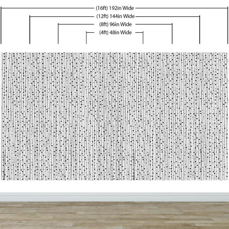 Stylish Hand-drawn Thin Vertical Lines and Dots Wall Mural Pattern. Peel and Stick Wallpaper.