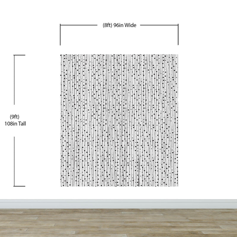 Stylish Hand-drawn Thin Vertical Lines and Dots Wall Mural Pattern. Peel and Stick Wallpaper.